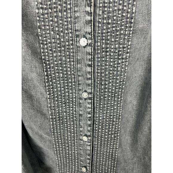 Gap Black Denim Wash Pleated Rhinestone Button Collared Blouse NWOT XL - Picture 4 of 8